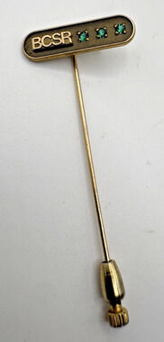 Burlington City RR BCSR 10k Gold Filled 1/10 3 Green Gem Small Bar Stick Pin